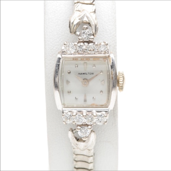 Lovely Vintage 14K Diamond Hamilton Watch, Works main image 7